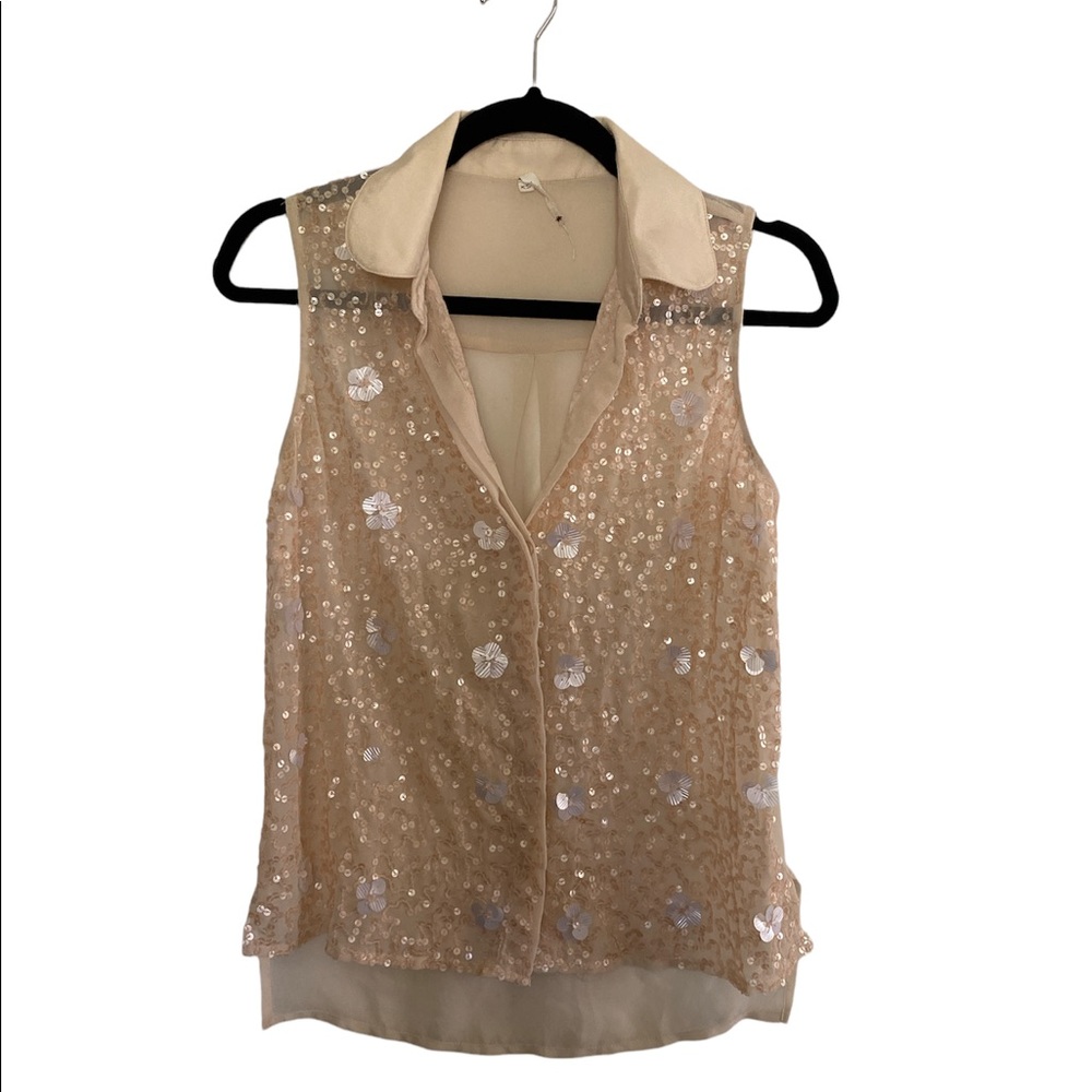 Willow + Clay Sequin Sheer Collared Top